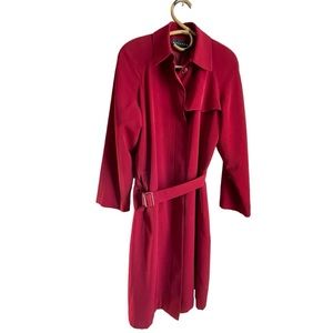 Gallery women’s full length dark red belted trench coat (M)